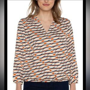Liverpool Women's Wrap Blouse - Orange and Black Pattern sz Large L Lg